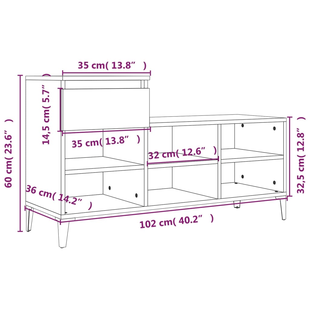 Schoenenkast 102x36x60 cm bewerkt hout