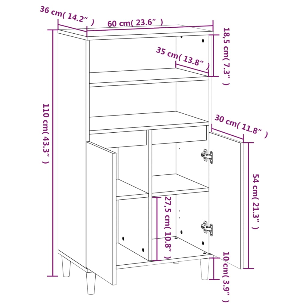 Hoge kast 60x36x110 cm bewerkt hout