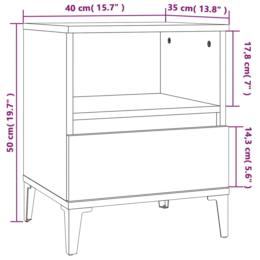 Tables de chevet 2 pcs 40x35x50 cm couleur chêne