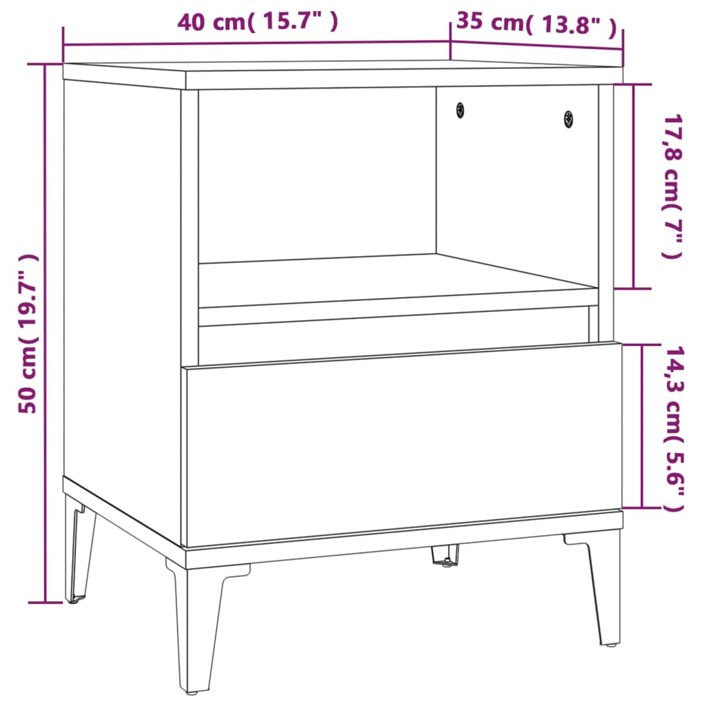 Tables de chevet 2 pcs 40x35x50 cm couleur chêne