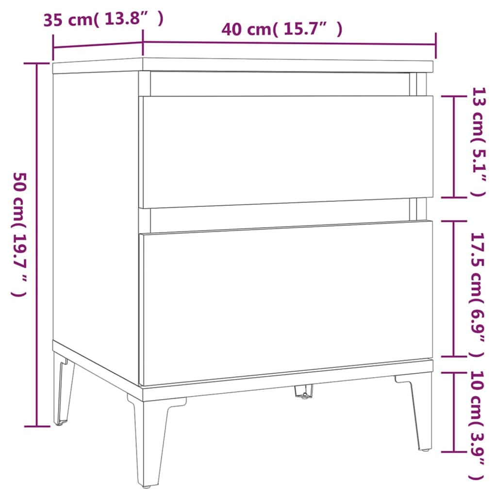 Tables de chevet 2 pcs 40x35x50 cm couleur chêne