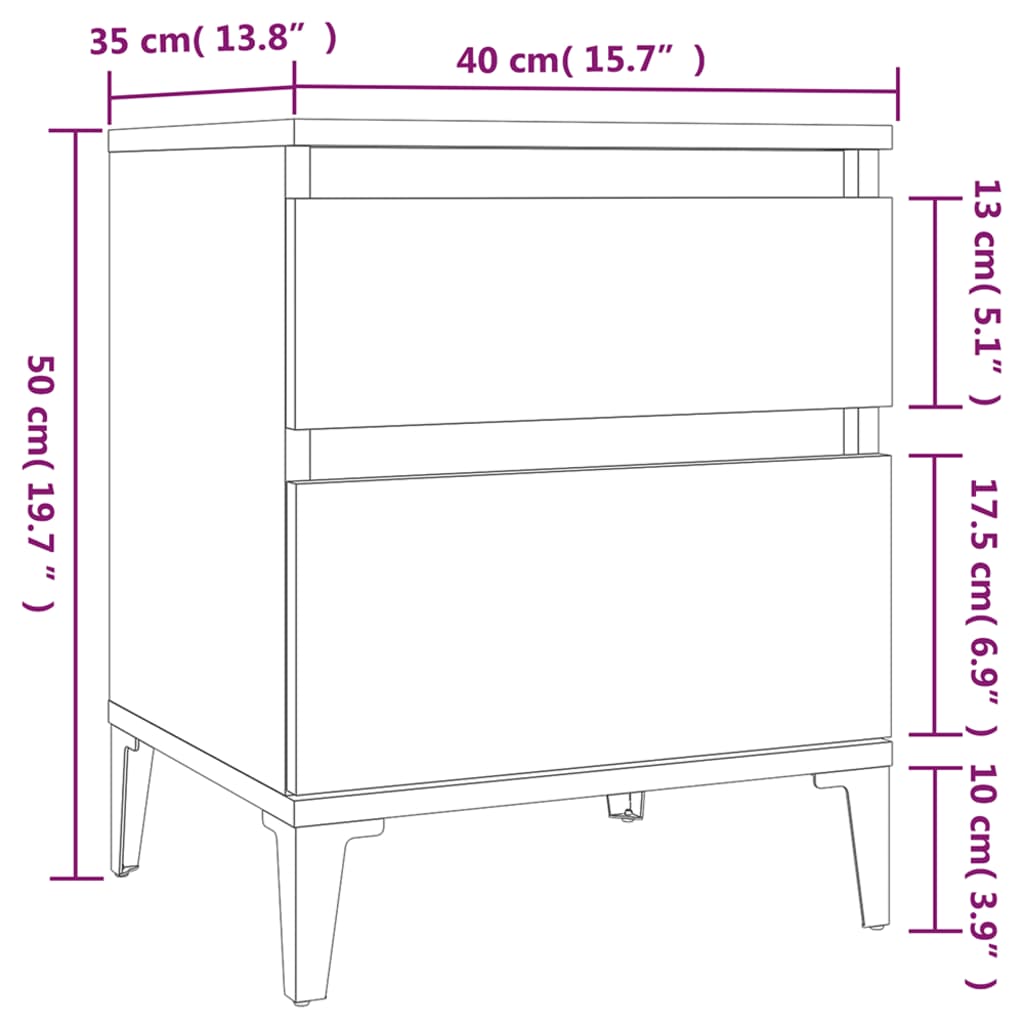 Tables de chevet 2 pcs 40x35x50 cm couleur chêne