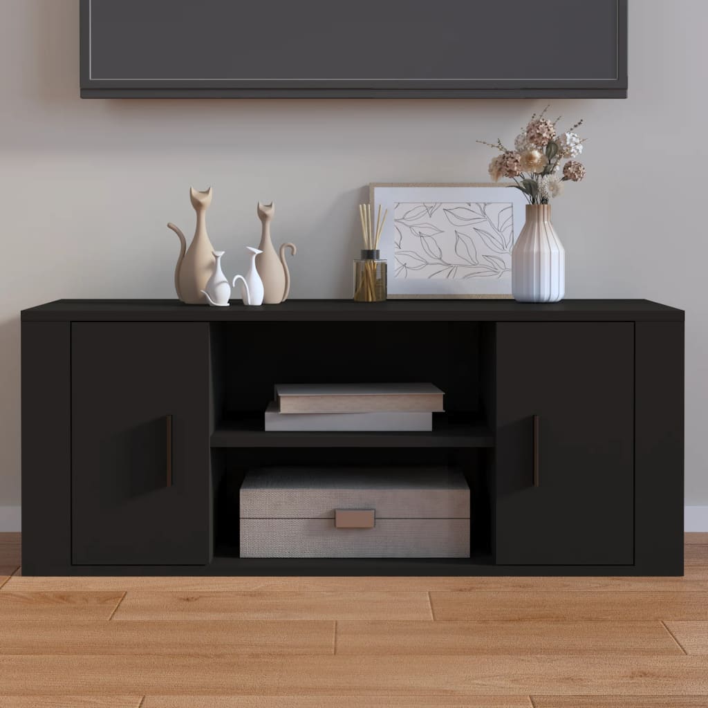 Meuble TV 100x35x40 cm ouvré en bois couleur chêne