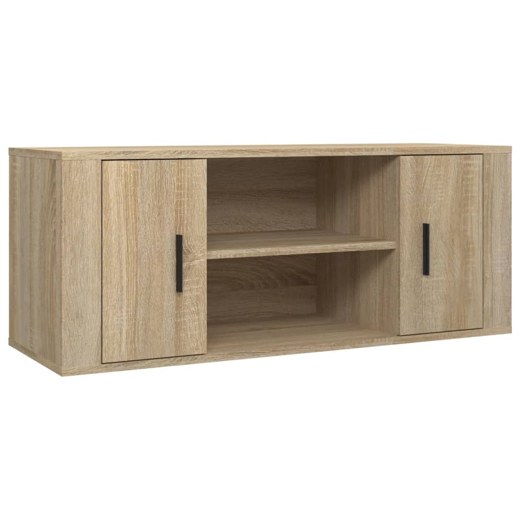 Meuble TV 100x35x40 cm ouvré en bois couleur chêne