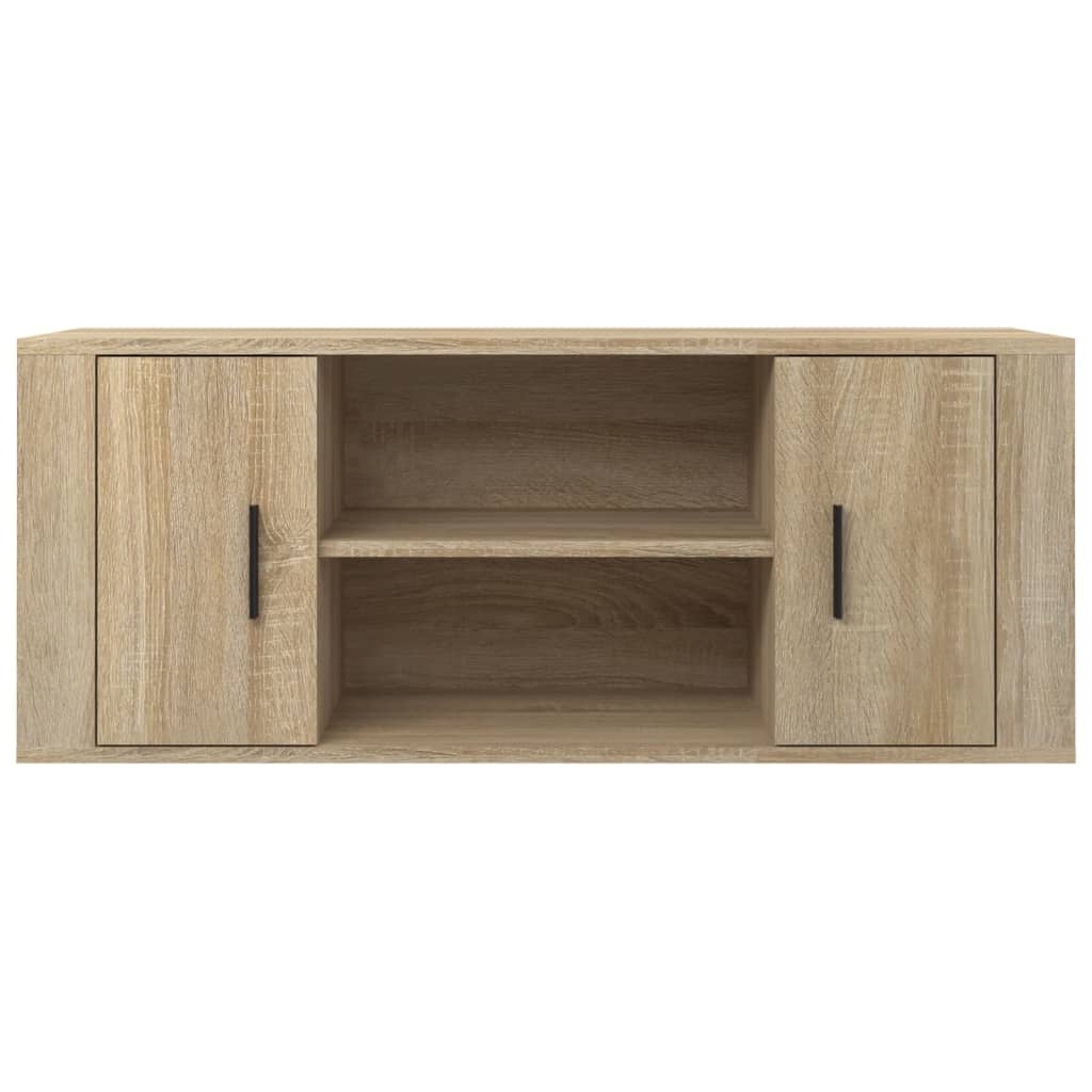 Meuble TV 100x35x40 cm ouvré en bois couleur chêne