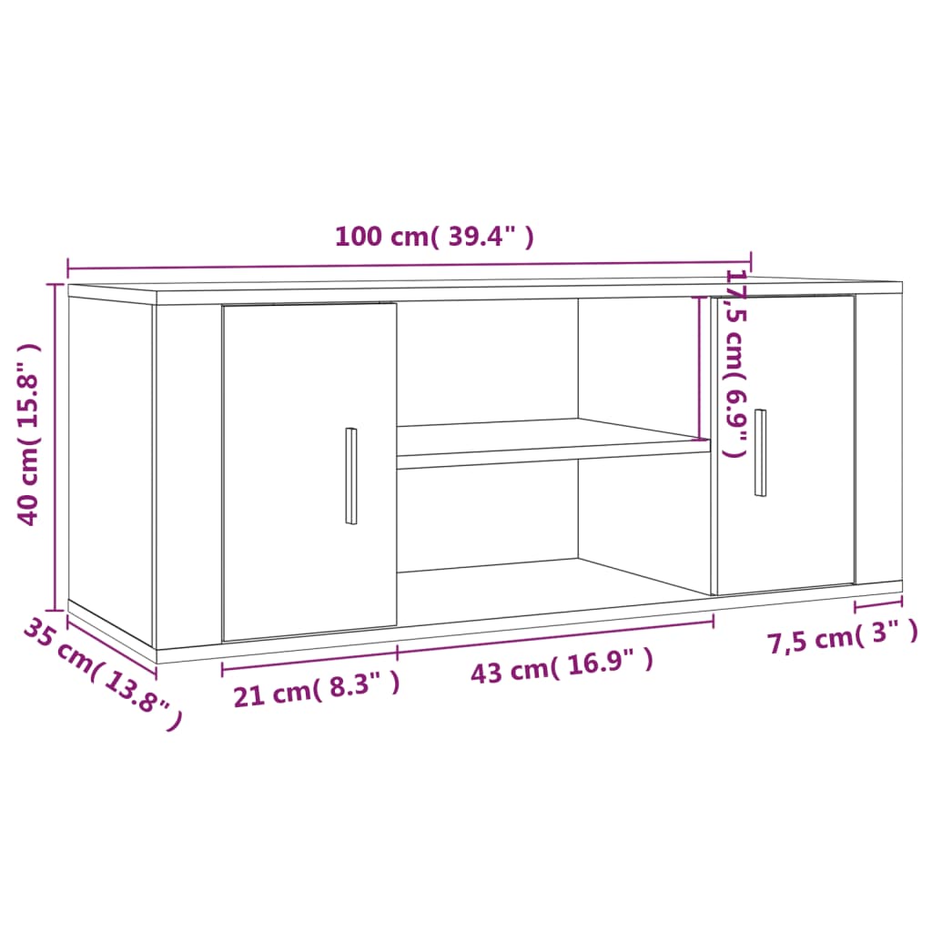 Meuble TV 100x35x40 cm ouvré en bois couleur chêne