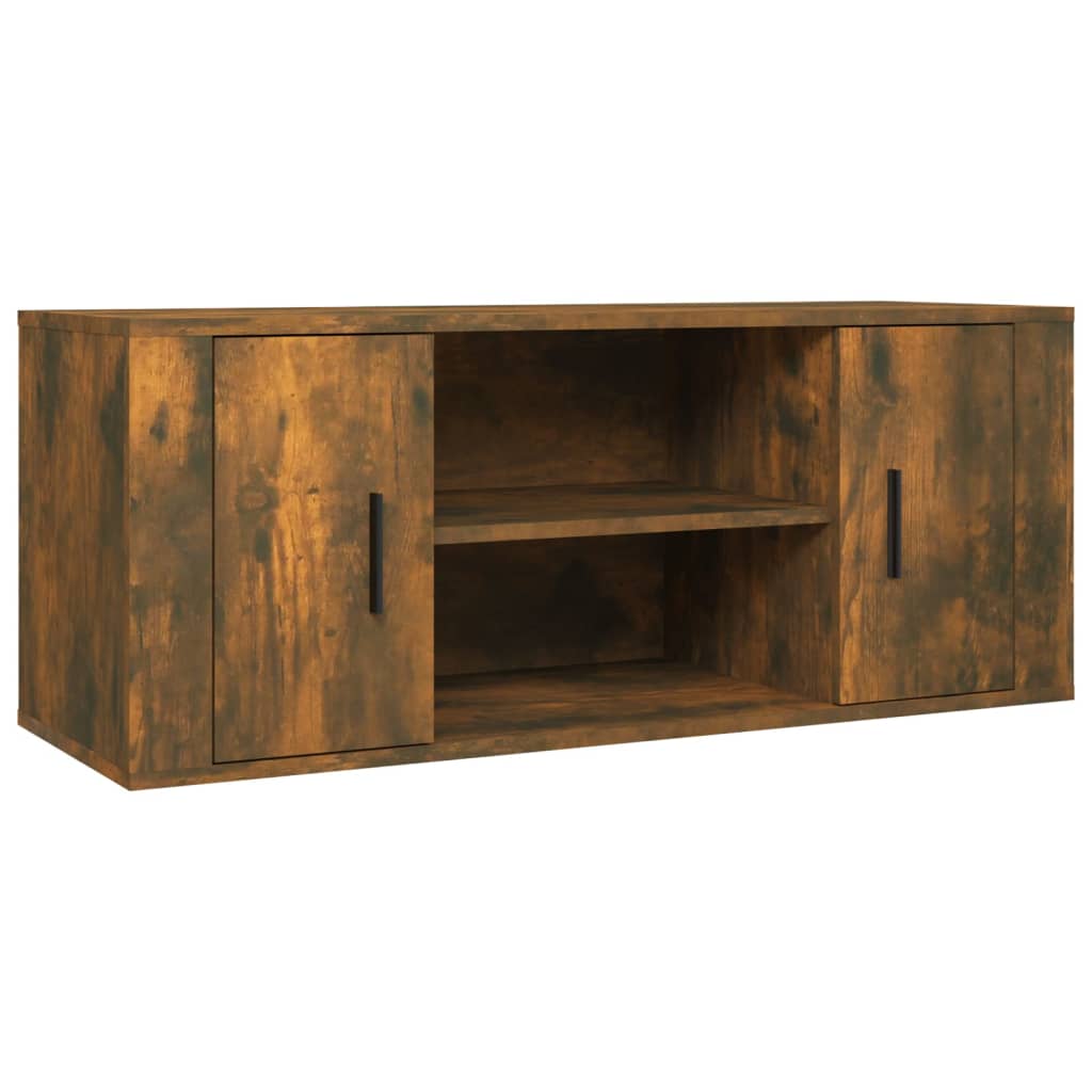 Meuble TV 100x35x40 cm ouvré en bois couleur chêne