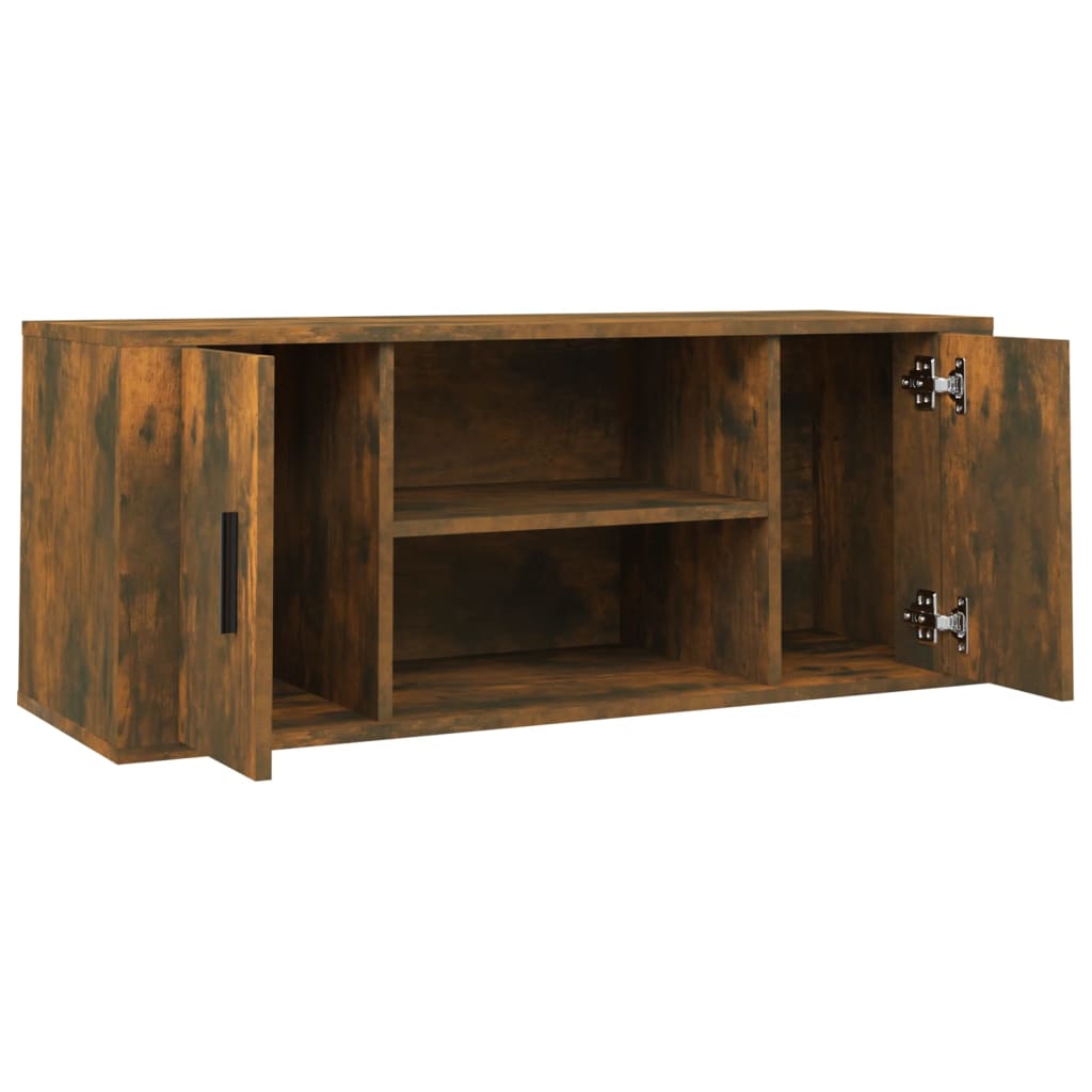 Meuble TV 100x35x40 cm ouvré en bois couleur chêne