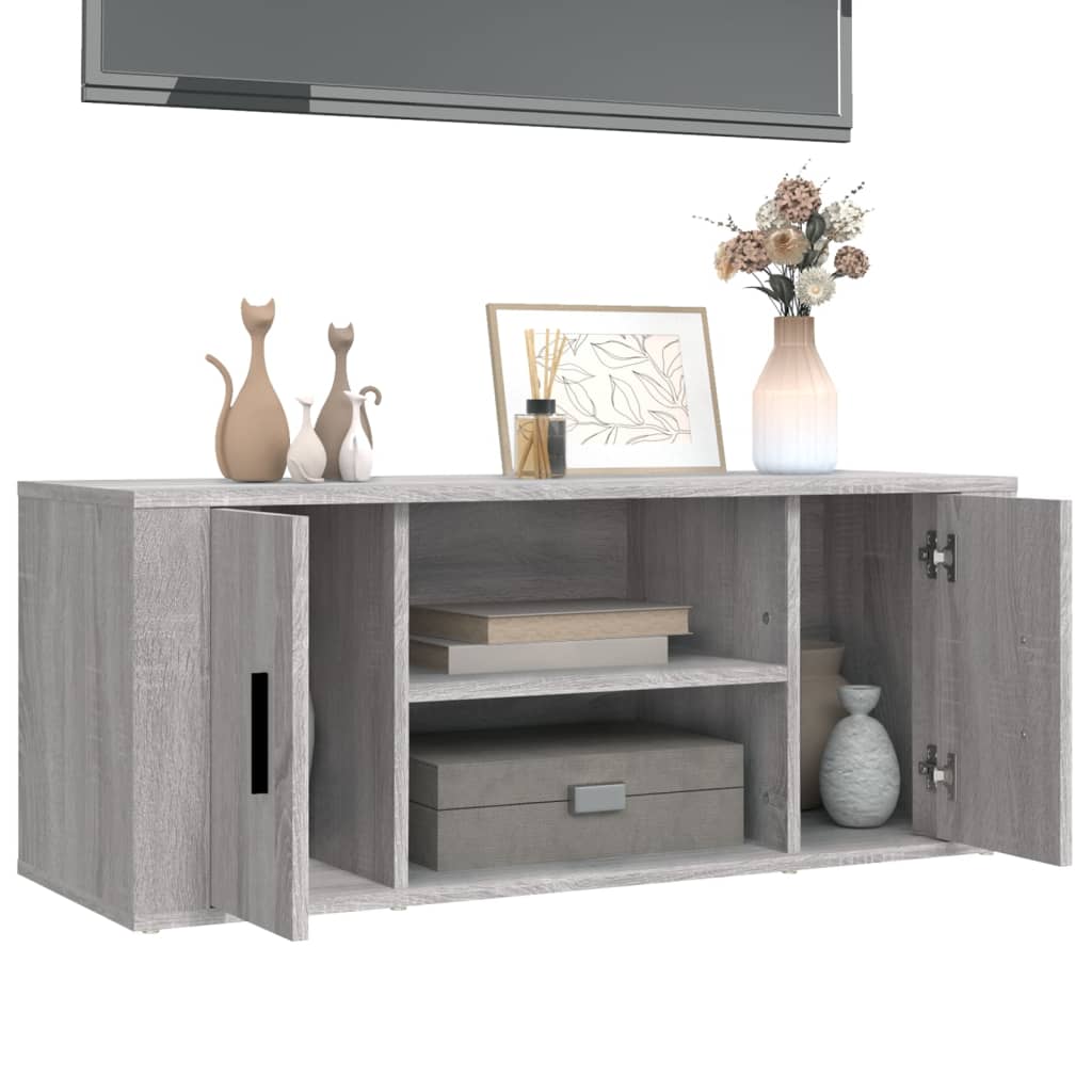 Meuble TV 100x35x40 cm ouvré en bois couleur chêne