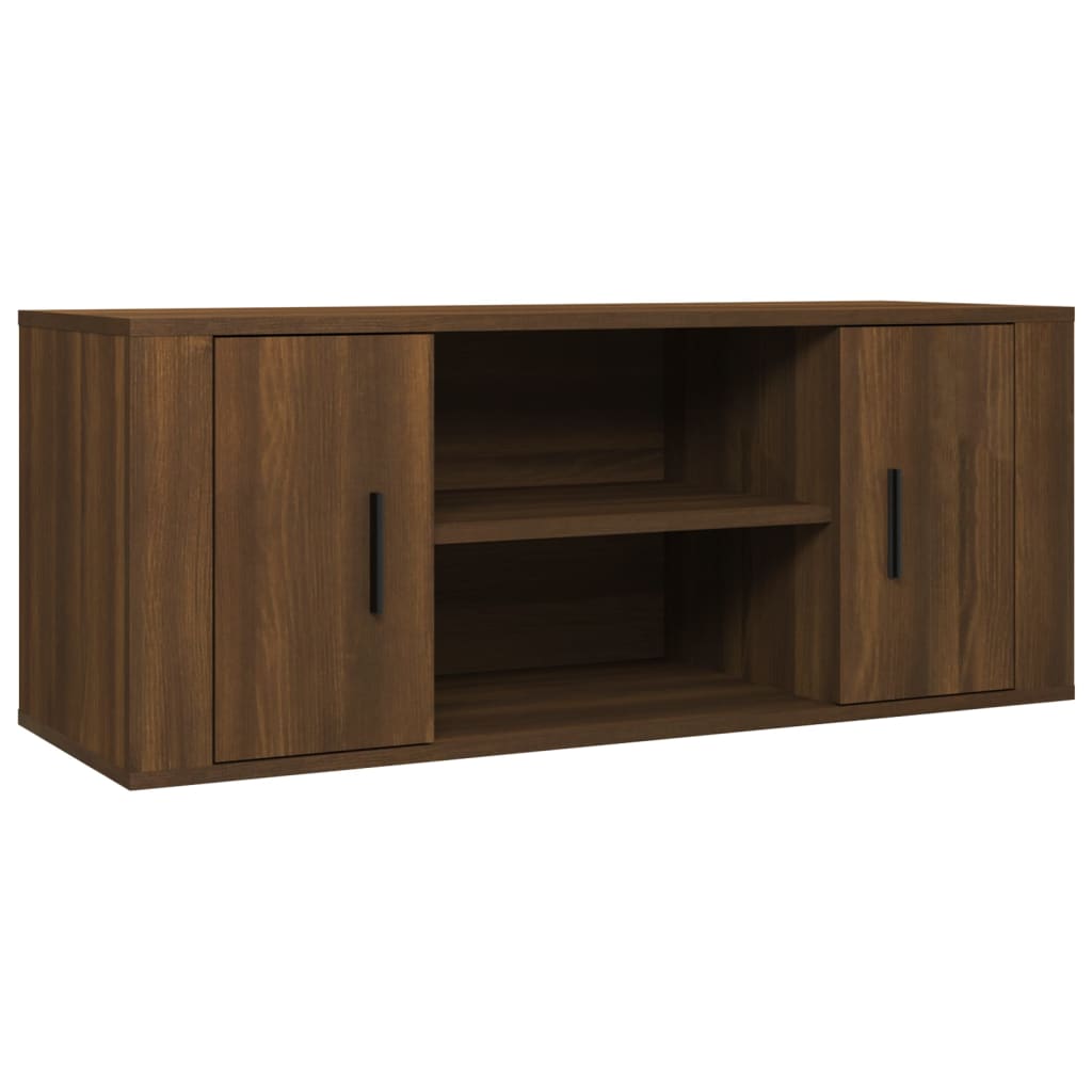 Meuble TV 100x35x40 cm ouvré en bois couleur chêne