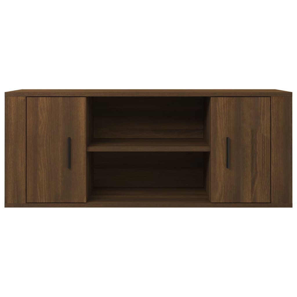 Meuble TV 100x35x40 cm ouvré en bois couleur chêne