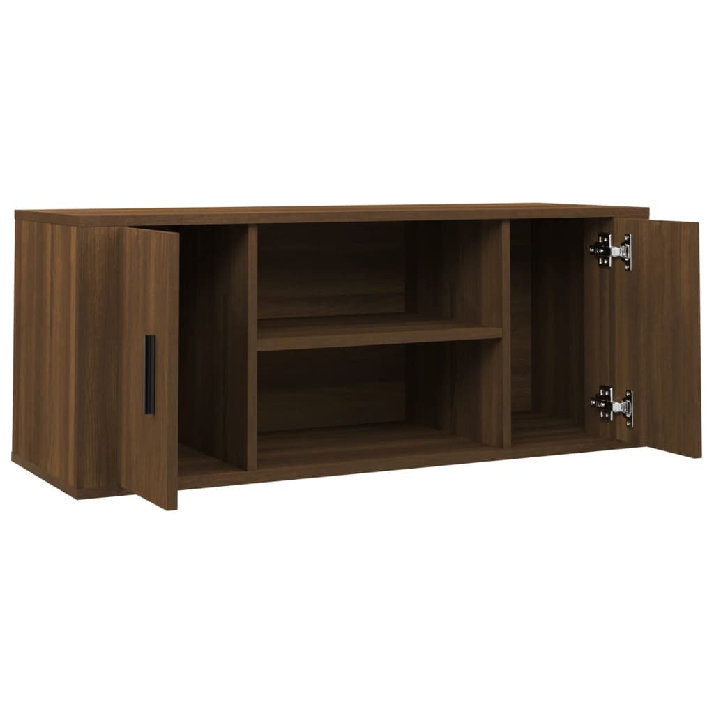 Meuble TV 100x35x40 cm ouvré en bois couleur chêne