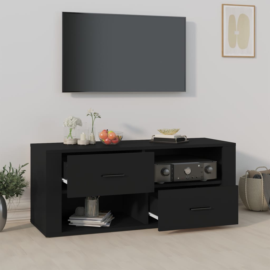 Meuble TV 100x35x40 cm en bois travaillé