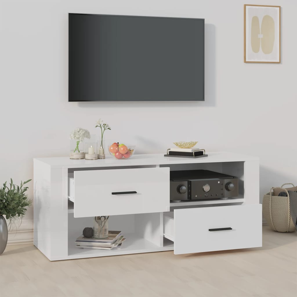 Meuble TV 100x35x40 cm en bois travaillé