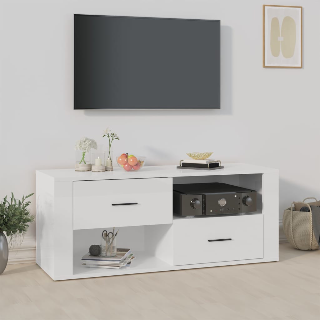 Meuble TV 100x35x40 cm en bois travaillé