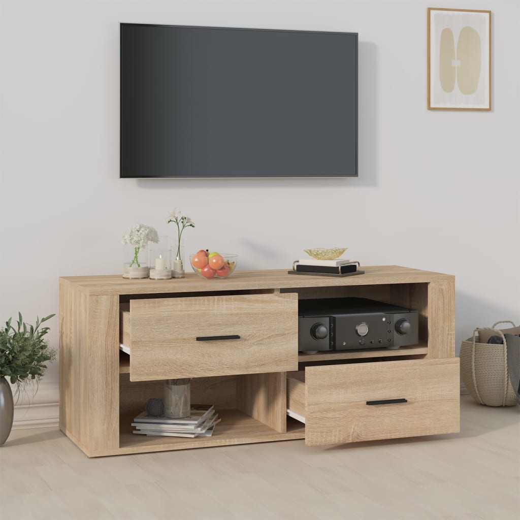 Meuble TV 100x35x40 cm en bois travaillé