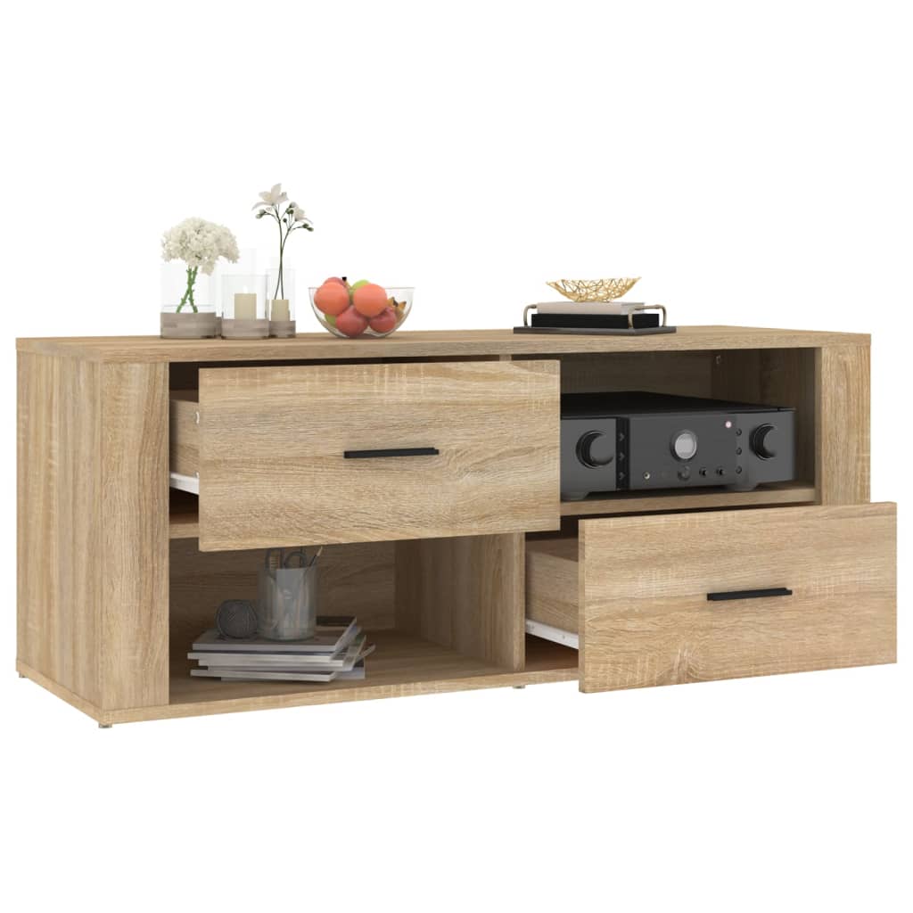 Meuble TV 100x35x40 cm en bois travaillé