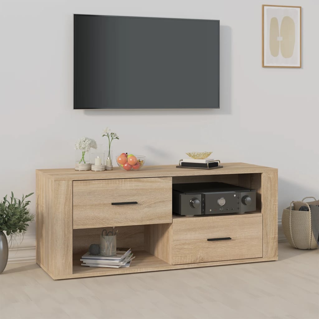 Meuble TV 100x35x40 cm en bois travaillé