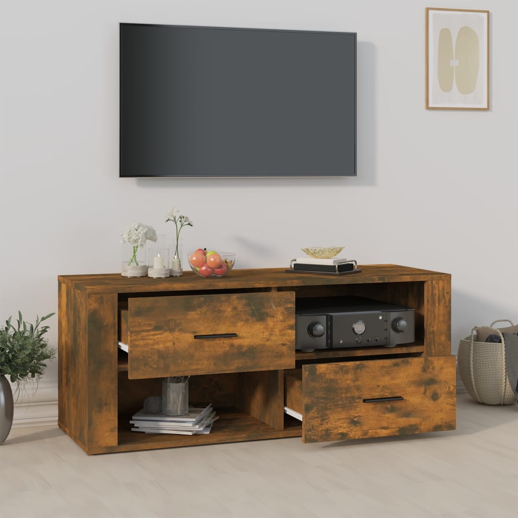 Meuble TV 100x35x40 cm en bois travaillé