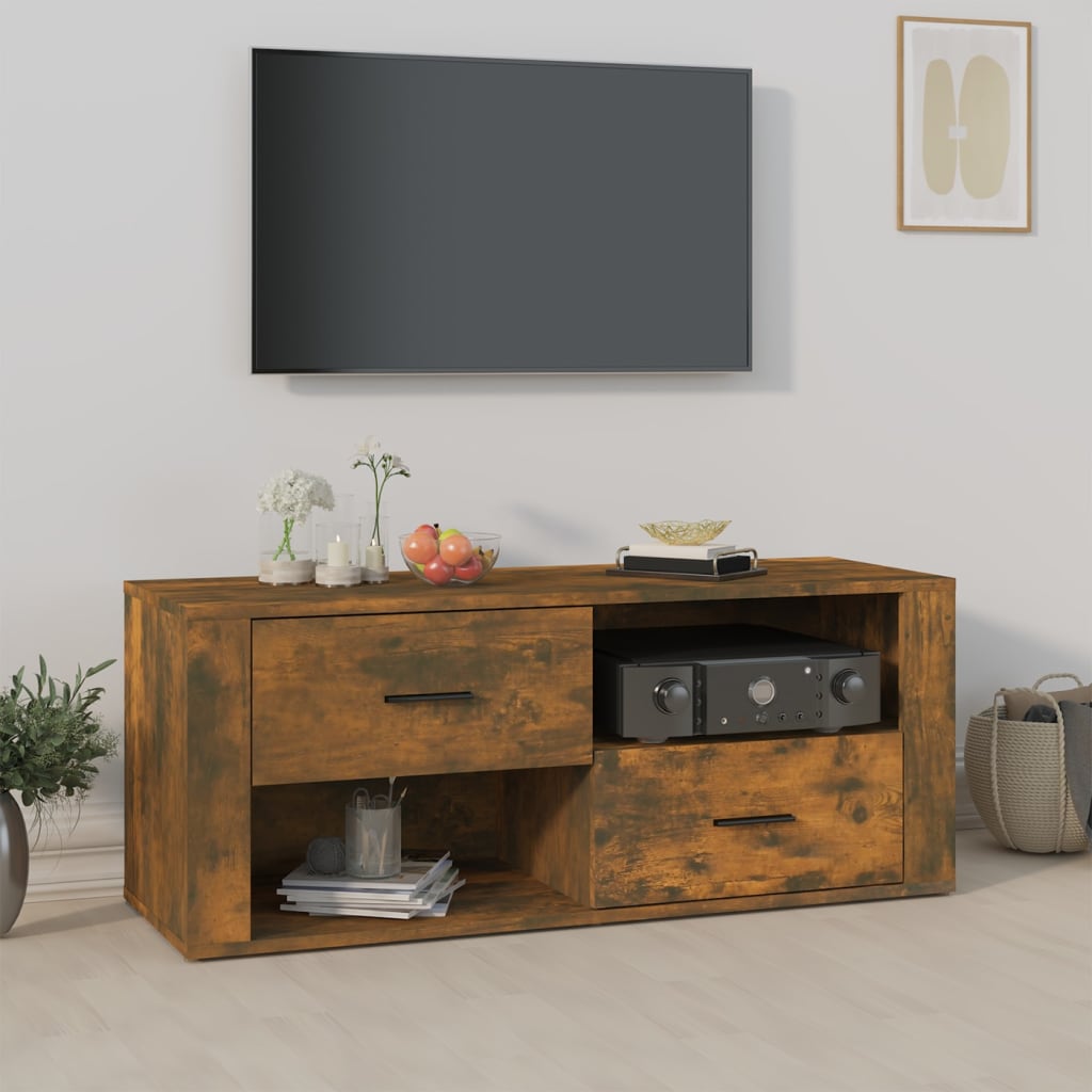 Meuble TV 100x35x40 cm en bois travaillé