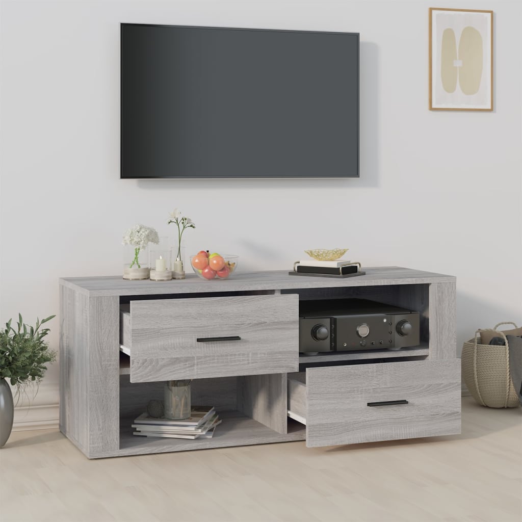 Meuble TV 100x35x40 cm en bois travaillé