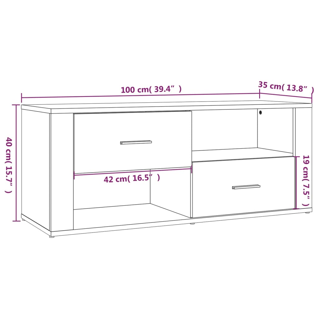 Meuble TV 100x35x40 cm en bois travaillé