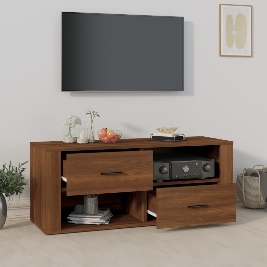 Meuble TV 100x35x40 cm en bois travaillé