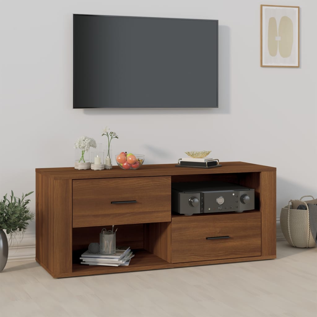 Meuble TV 100x35x40 cm en bois travaillé