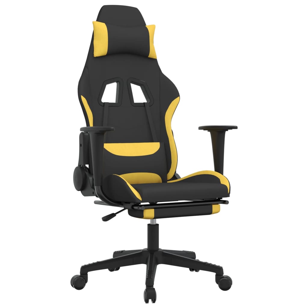 Chaise gamer avec repose-pieds en tissu jaune