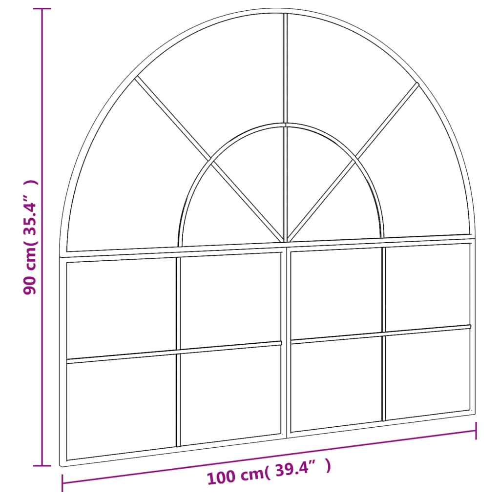 Wandspiegel boog 100x90 cm ijzer zwart