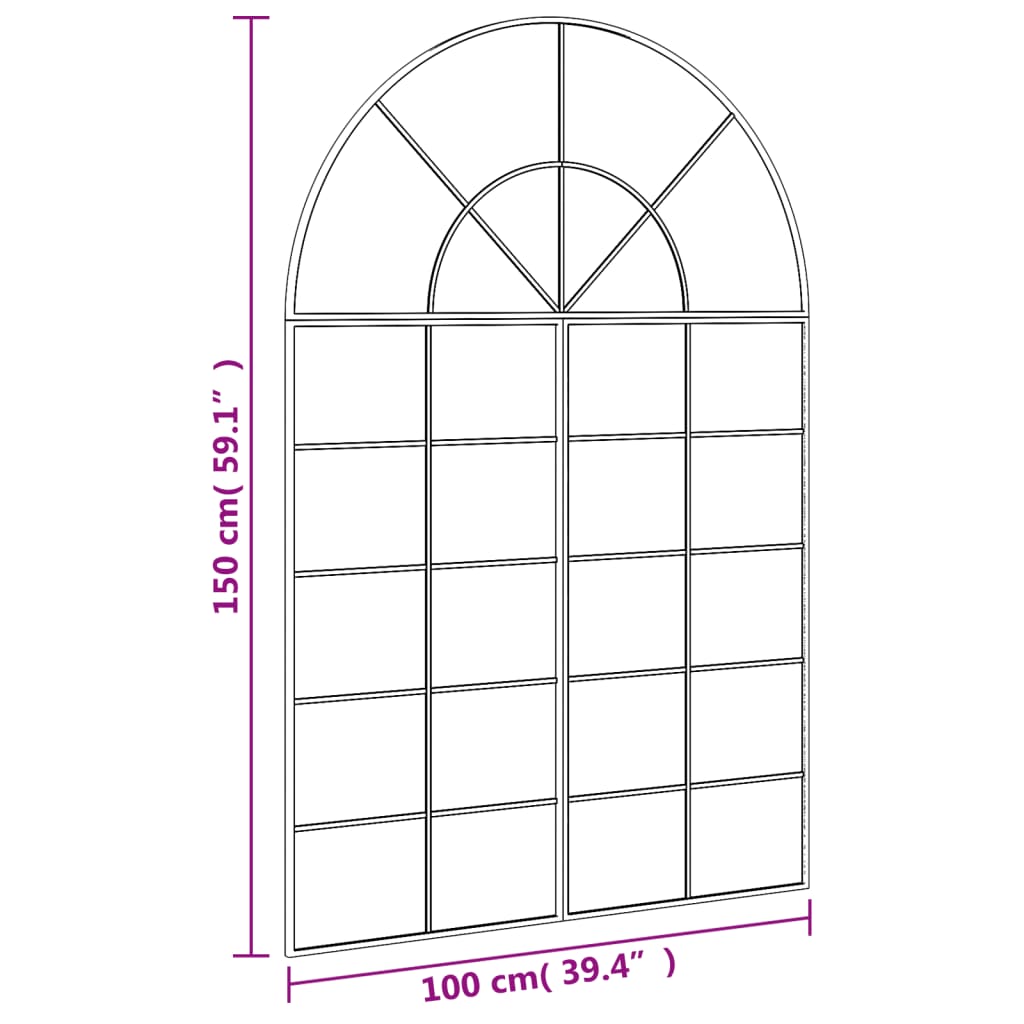 Wandspiegel boog 100x90 cm ijzer zwart