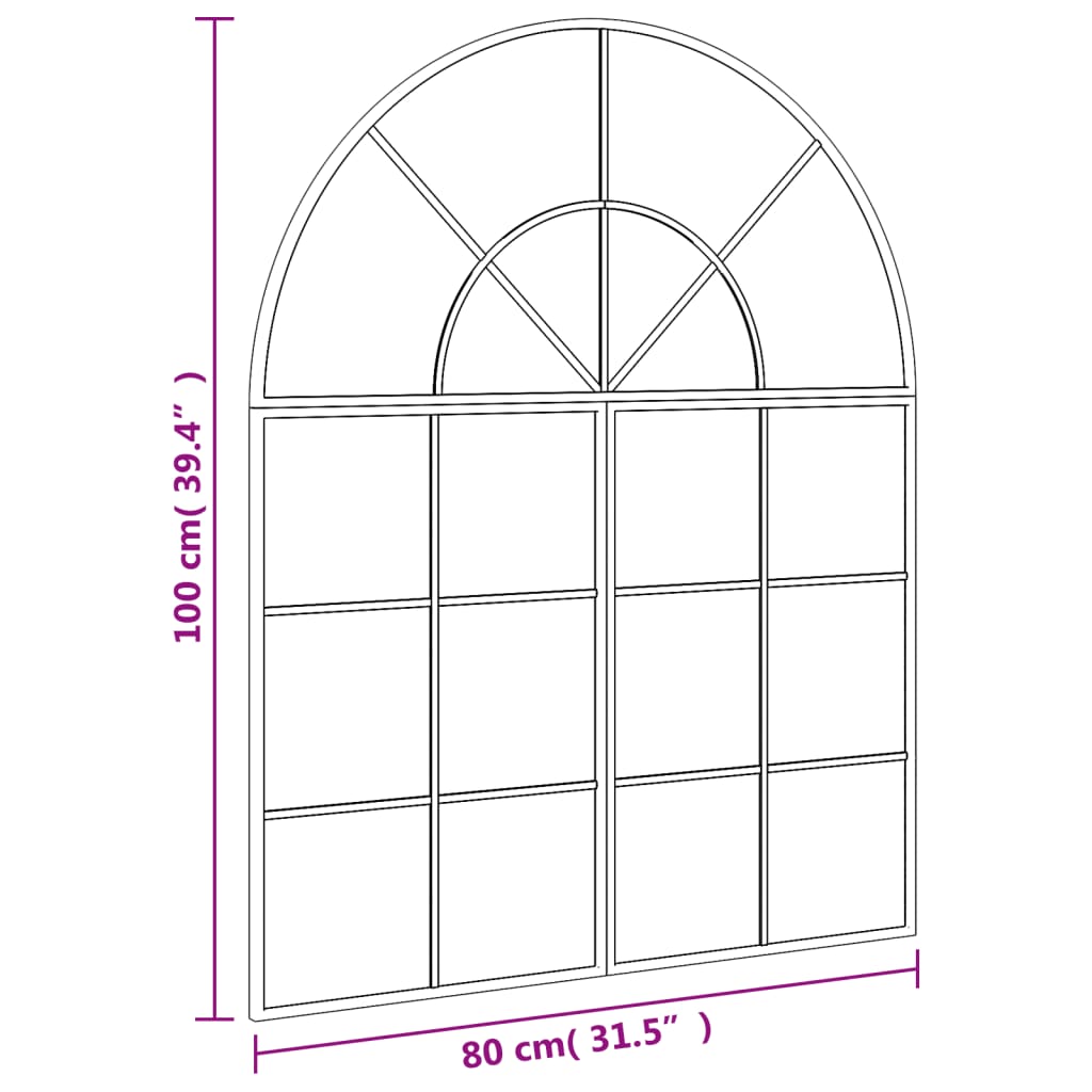 Wandspiegel boog 100x90 cm ijzer zwart