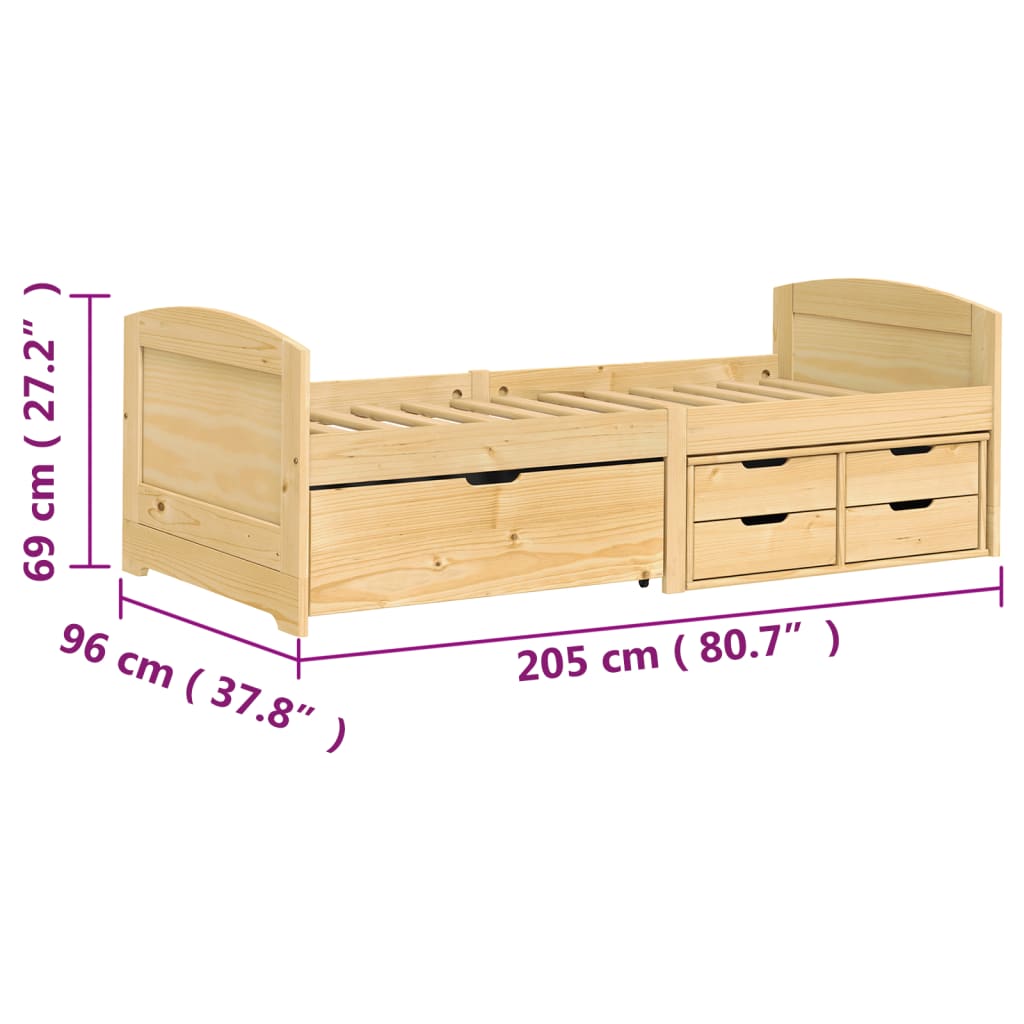 Canapé lit 5 tiroirs IRUN 90x200 cm bois de pin massif blanc