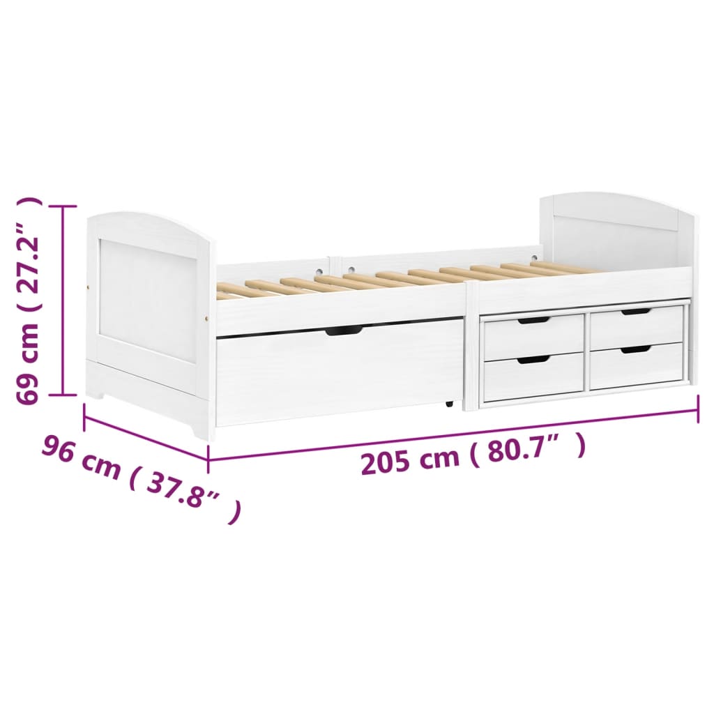 Canapé lit 5 tiroirs IRUN 90x200 cm bois de pin massif blanc