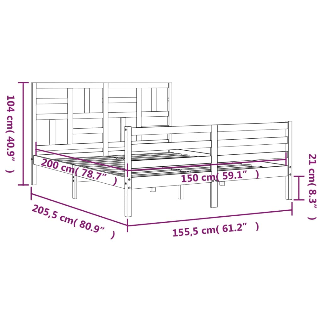 Bedframe met hoofdbord massief hout