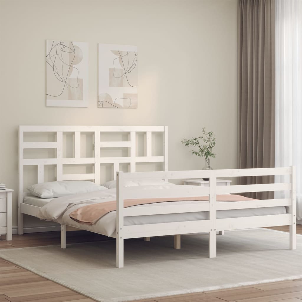 Bedframe met hoofdbord massief hout