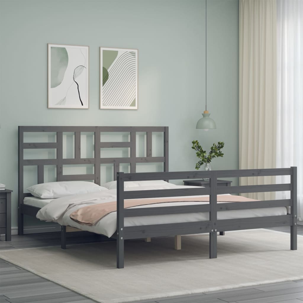 Bedframe met hoofdbord massief hout