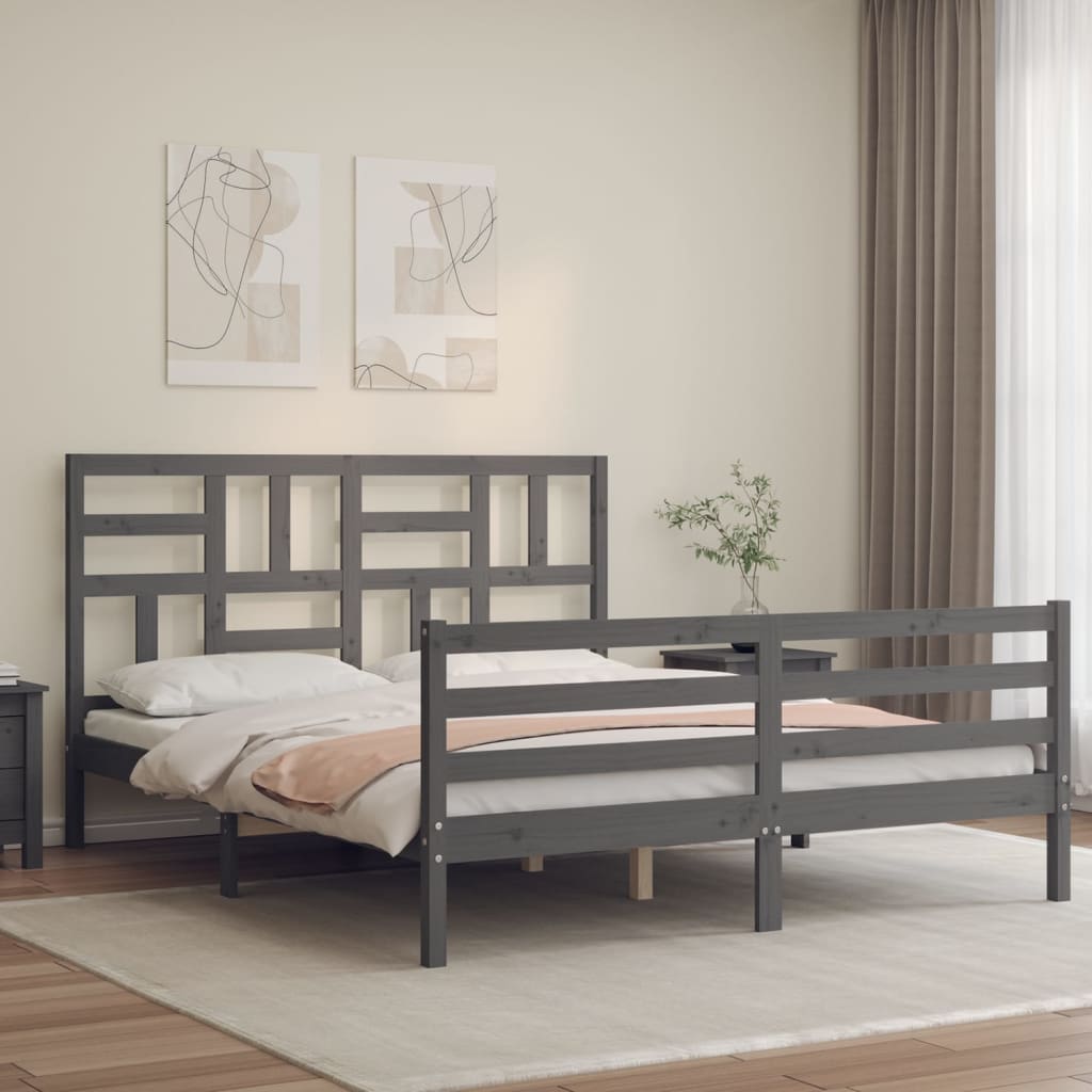 Bedframe met hoofdbord massief hout