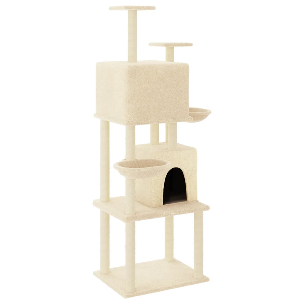 Meuble pour chat avec griffoirs en sisal 180 cm couleur crème