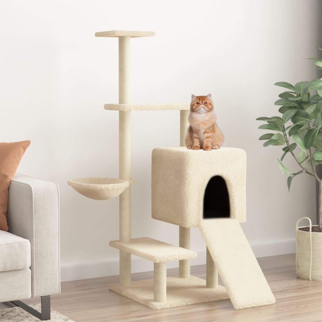 Meuble pour chat avec griffoirs en sisal 130,5 cm couleur crème