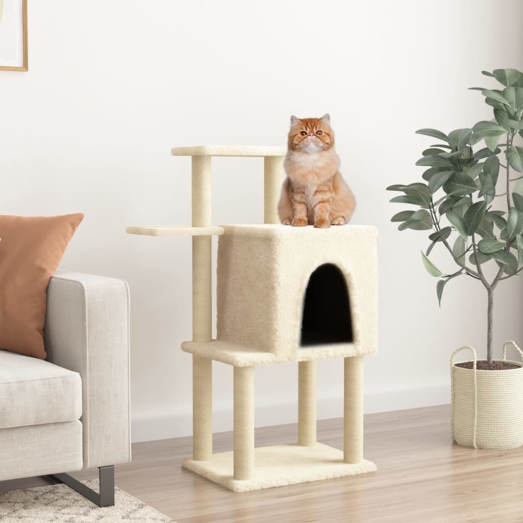 Meuble pour chat avec griffoirs en sisal 97 cm couleur crème