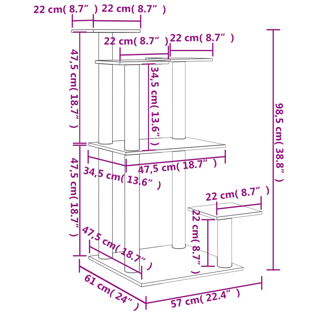 Krabpalen met platforms 98,5 cm