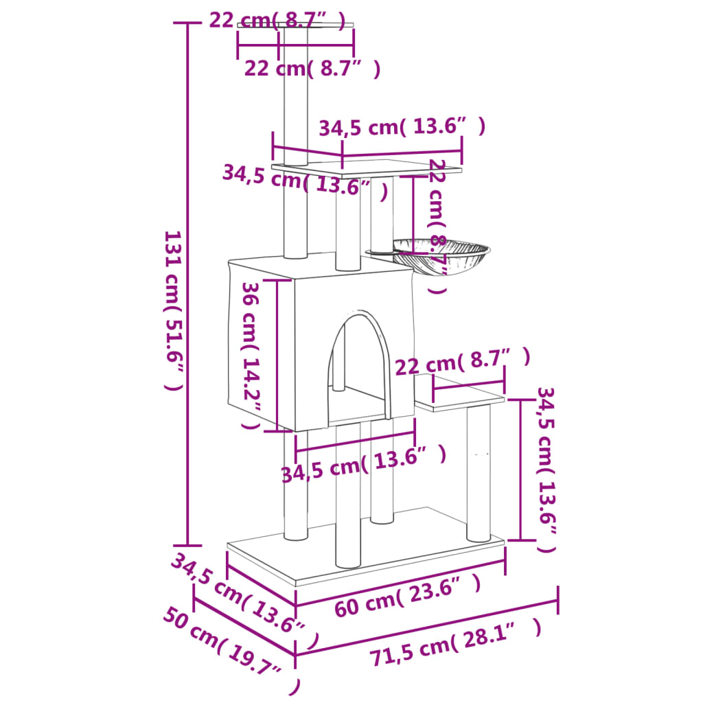 Meuble pour chat avec griffoirs en sisal 131 cm