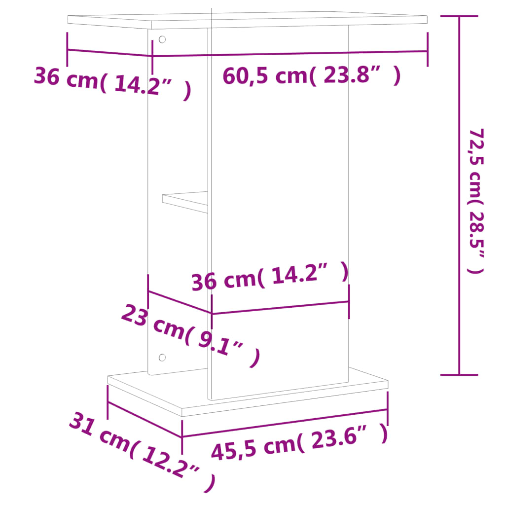 Support pour aquarium 60,5x36x72,5 cm en dérivé du bois