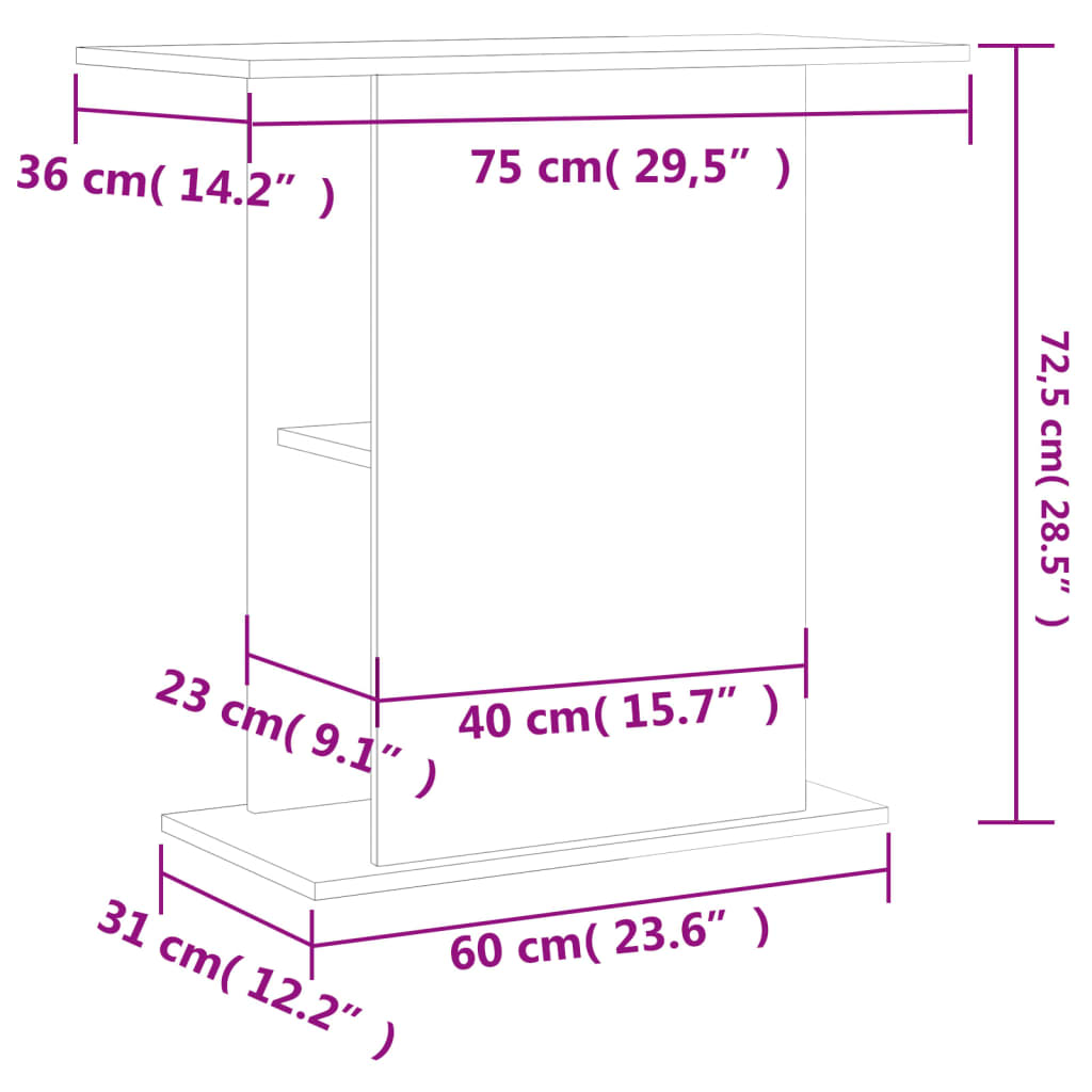 Support pour aquarium 60,5x36x72,5 cm en dérivé du bois