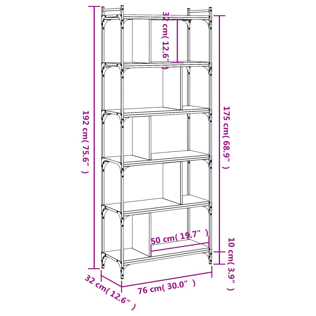 Boekenkast 5-laags 76x32x158 cm bewerkt hout