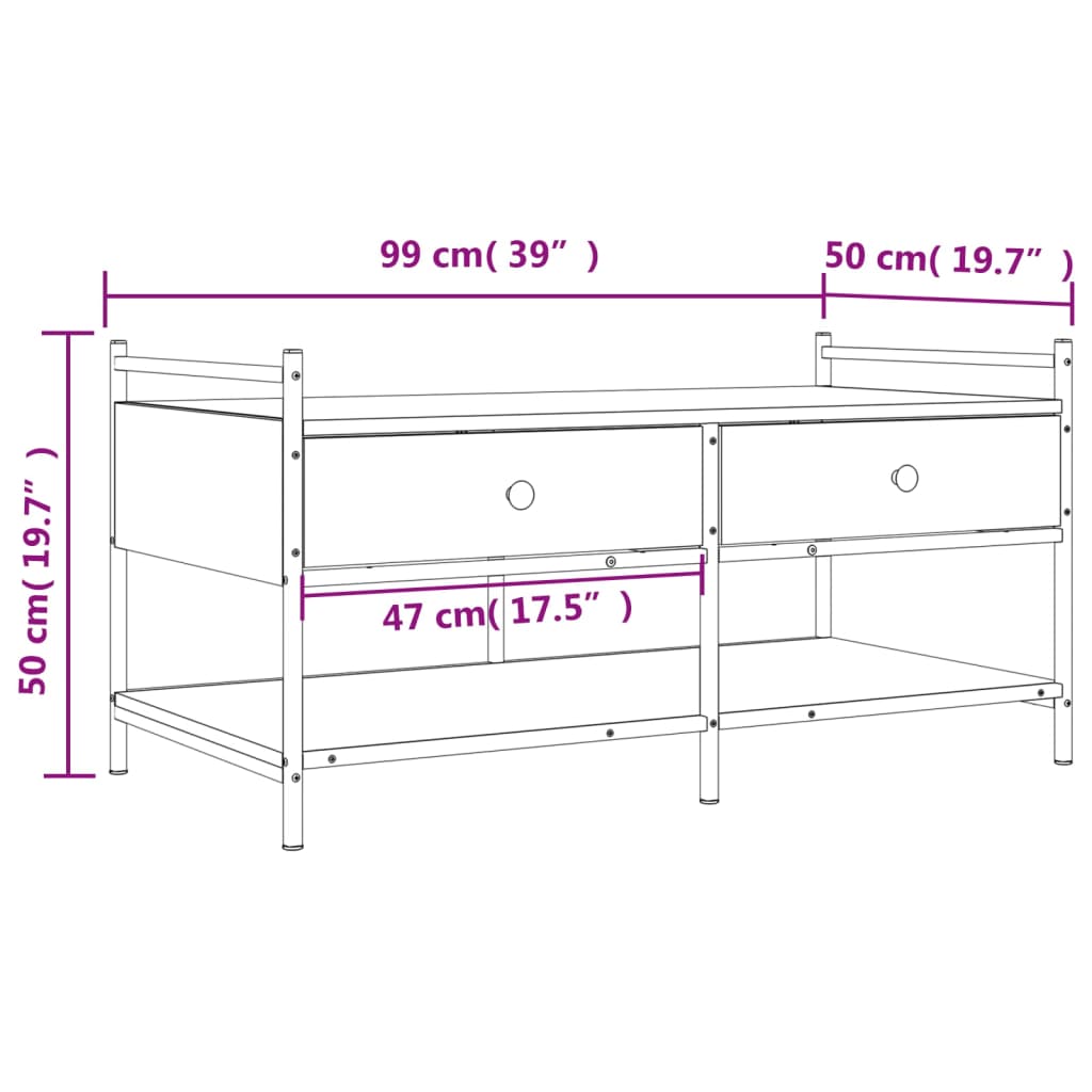 Salontafel 99x50x50 cm bewerkt hout eikenkleurig