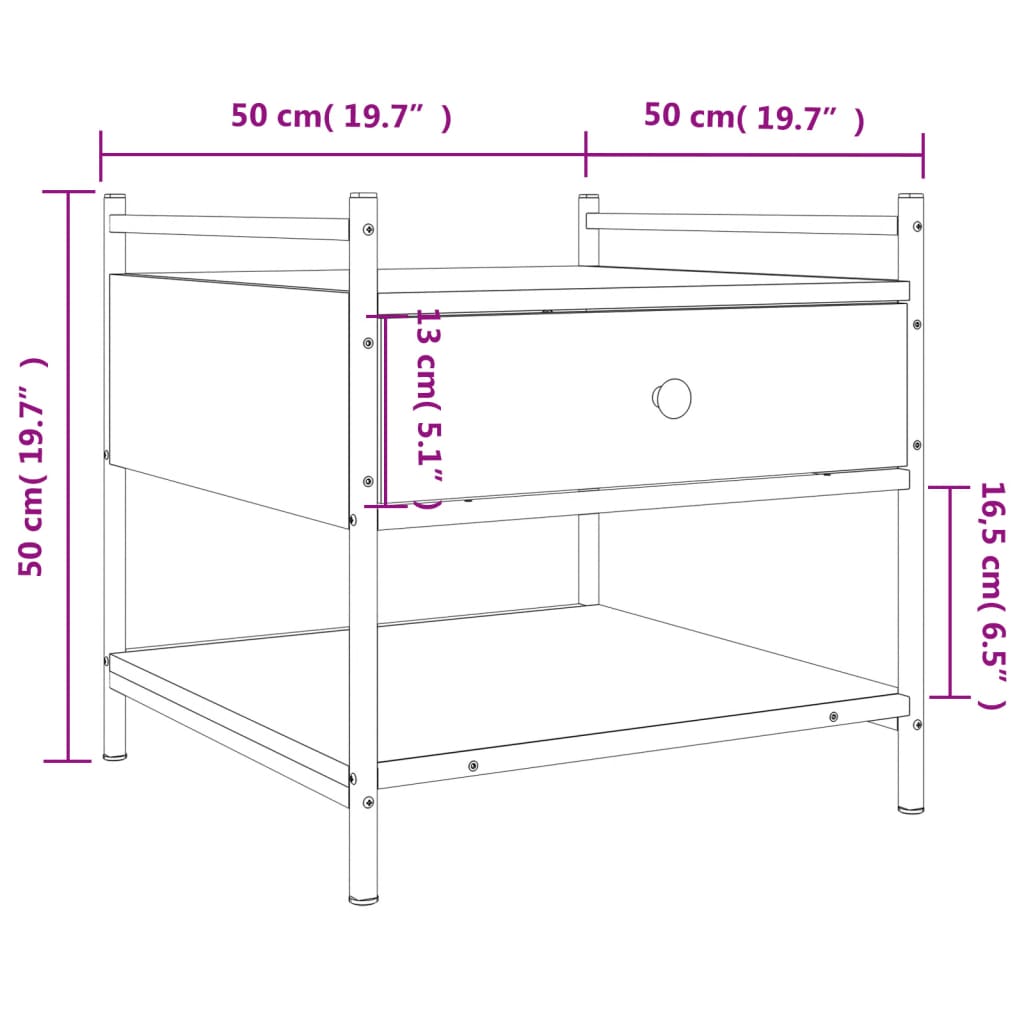 Table basse 99x50x50 cm en dérivé du bois couleur chêne