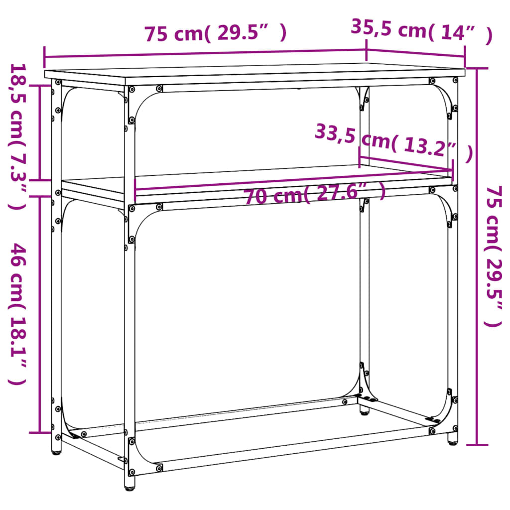 Table murale 75x35,5x75 cm en dérivé du bois, couleur chêne