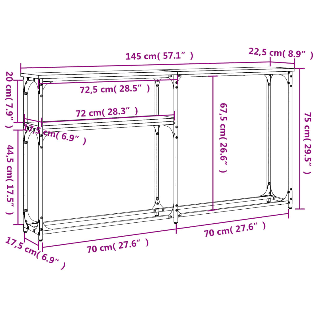 Wandtafel 145x22,5x75 cm bewerkt hout